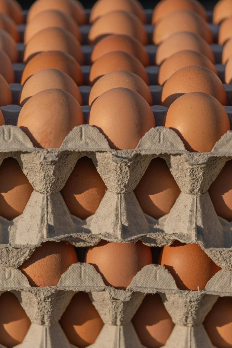 Close-up of organic brown eggs in eco-friendly cartons, perfect for sustainable food themes.